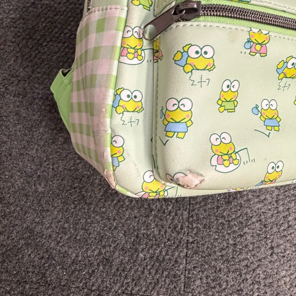 Sanrio Loungefly Keroppi Frog Mini Backpack Green Gingham All Over Print Bag